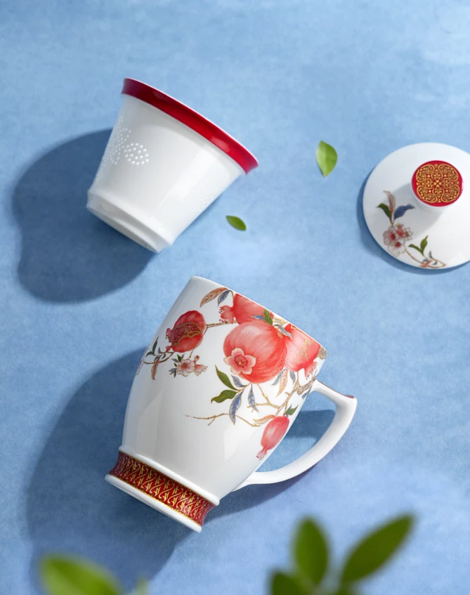 Moonlight Pomegranate Bone China Infuser Cup — view 2
