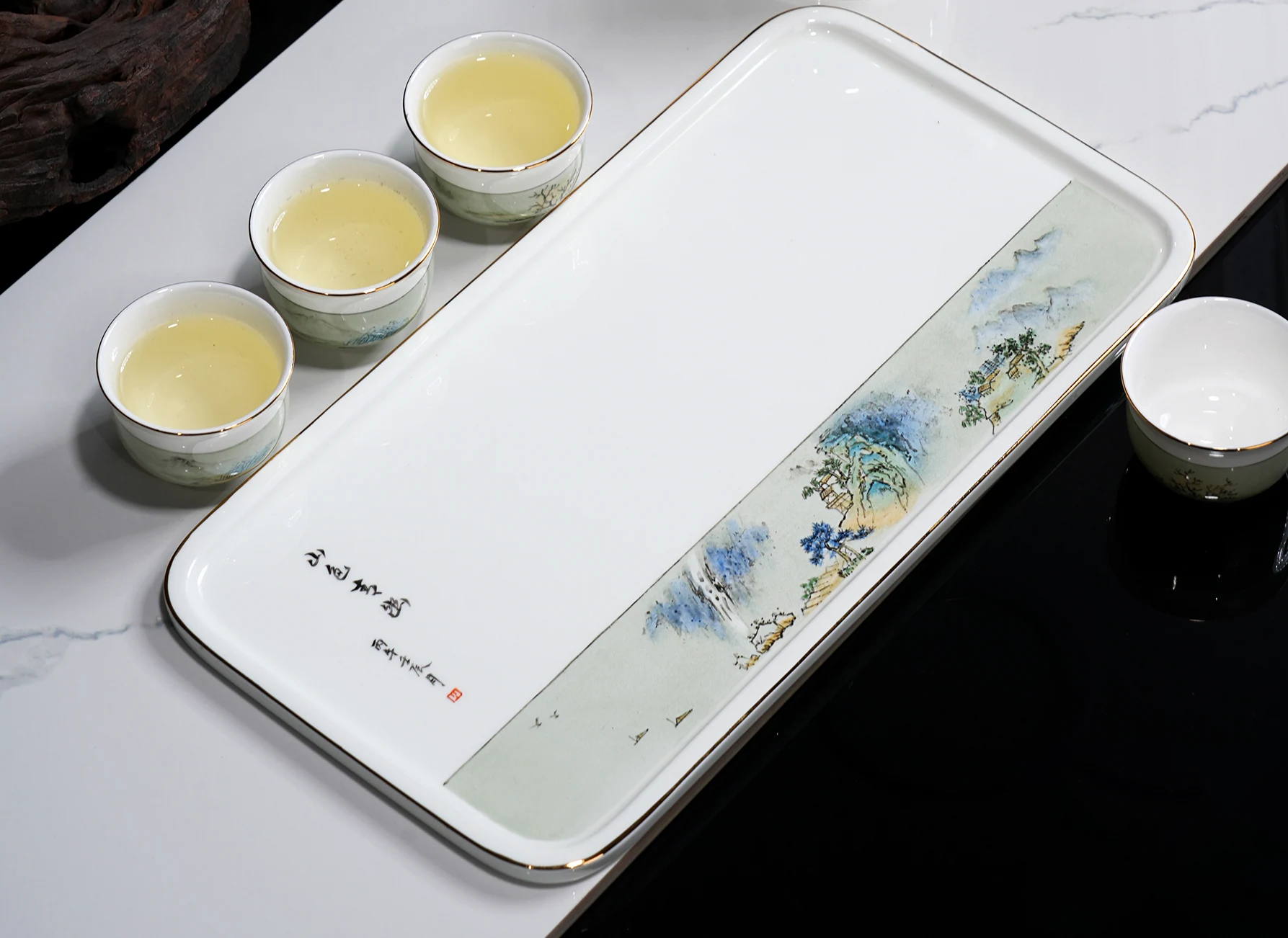 Quiet Green Mountains Hand-Painted Tea Set — view 2